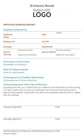 Professional Employee Improvement Notice Template Excel