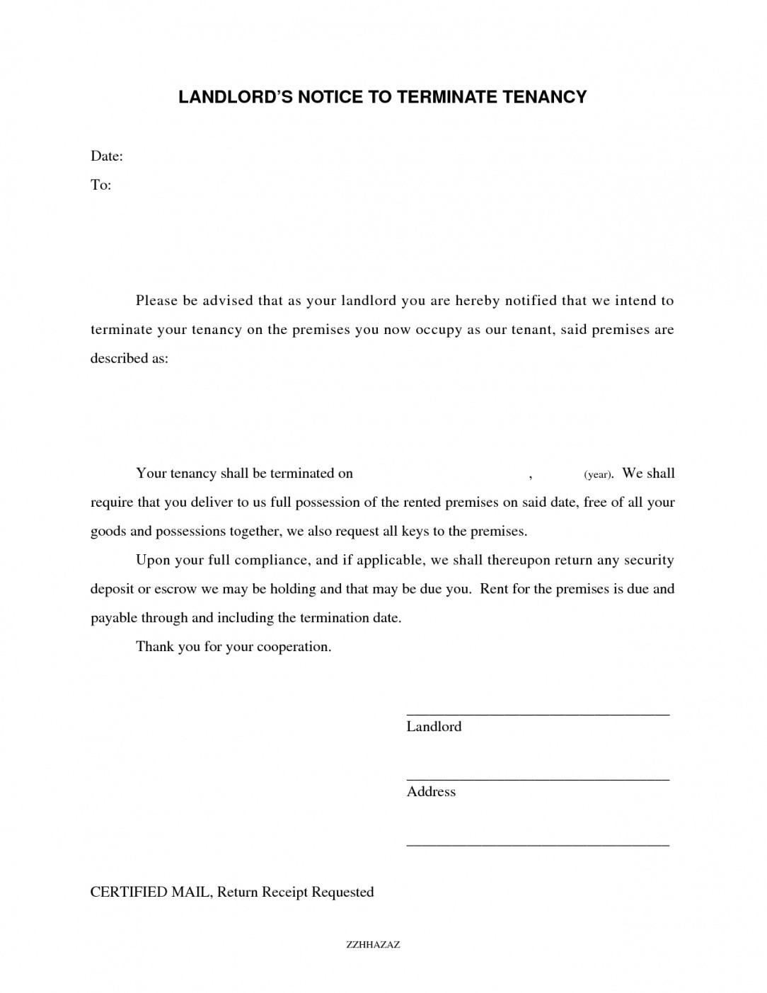 Professional Termination Of Tenancy Notice Template Doc