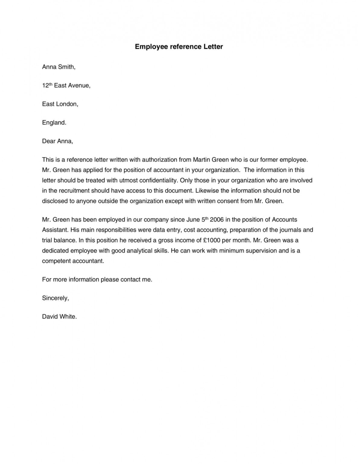 Sample Employer Reference Letter For Landlord