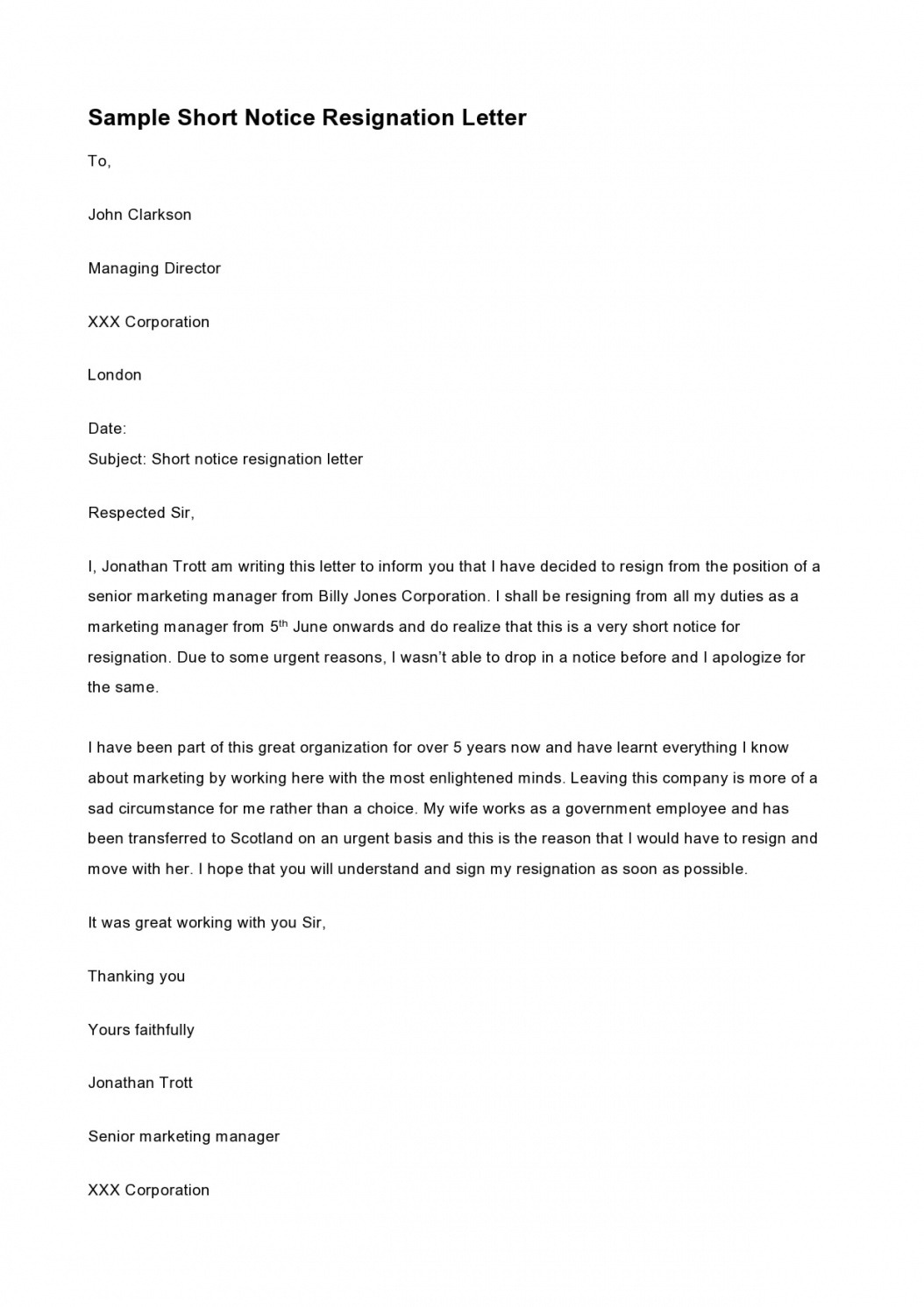 Leaving Job Notice Letter Template Doc Sample - Tacitproject