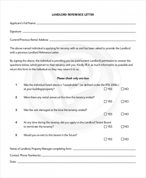 Printable Character Reference Letter For Landlord Template Excel Example