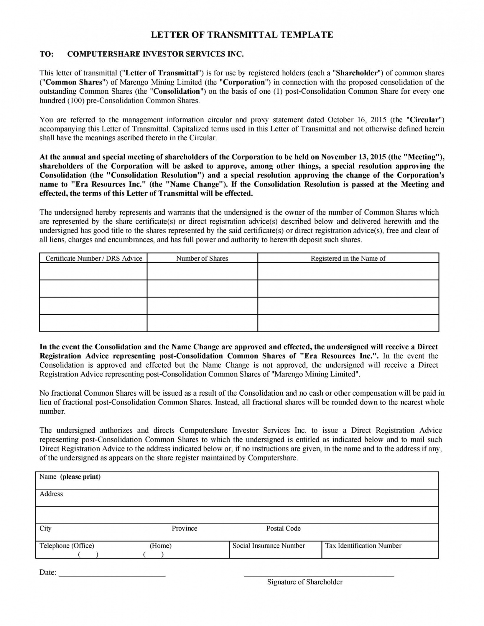 Costum Document Transmittal Note Template Pdf Sample