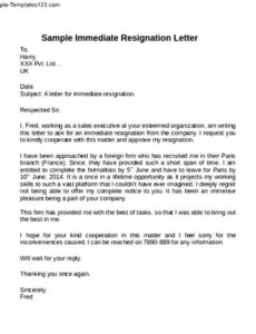Costum Resignation Letter With Immediate Effect No Notice Template  Sample