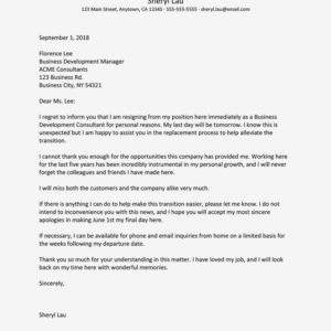 Editable Resignation Letter With Immediate Effect No Notice Template  Example