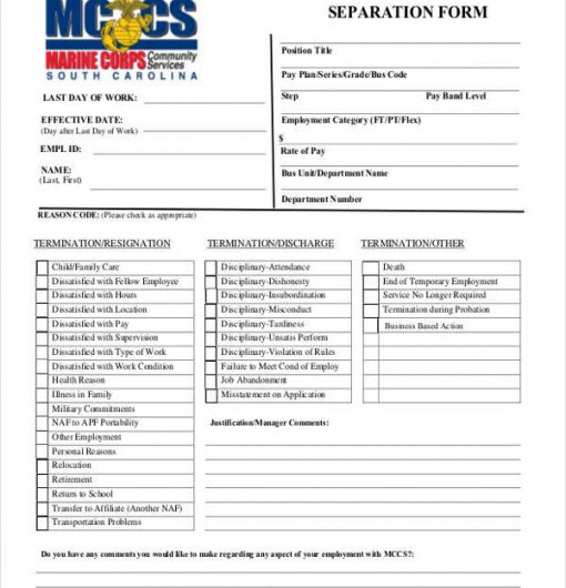 Tennessee Separation Notice Template