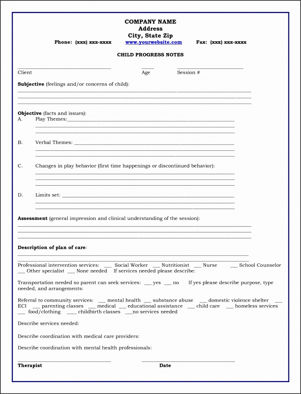 Professional Behavioral Health Mental Health Progress Note Template PDF