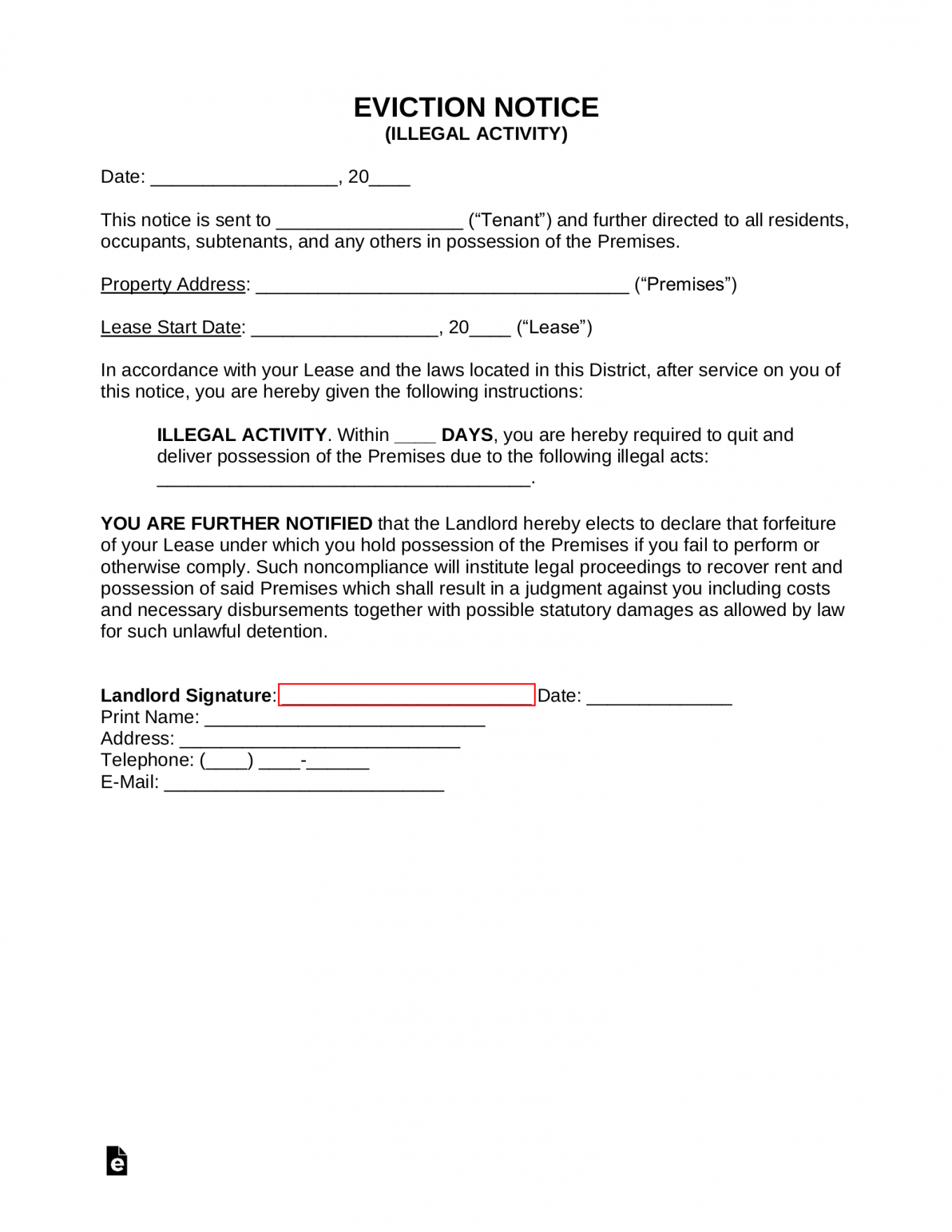 Professional Eviction Notice Template PDF Sample Tacitproject