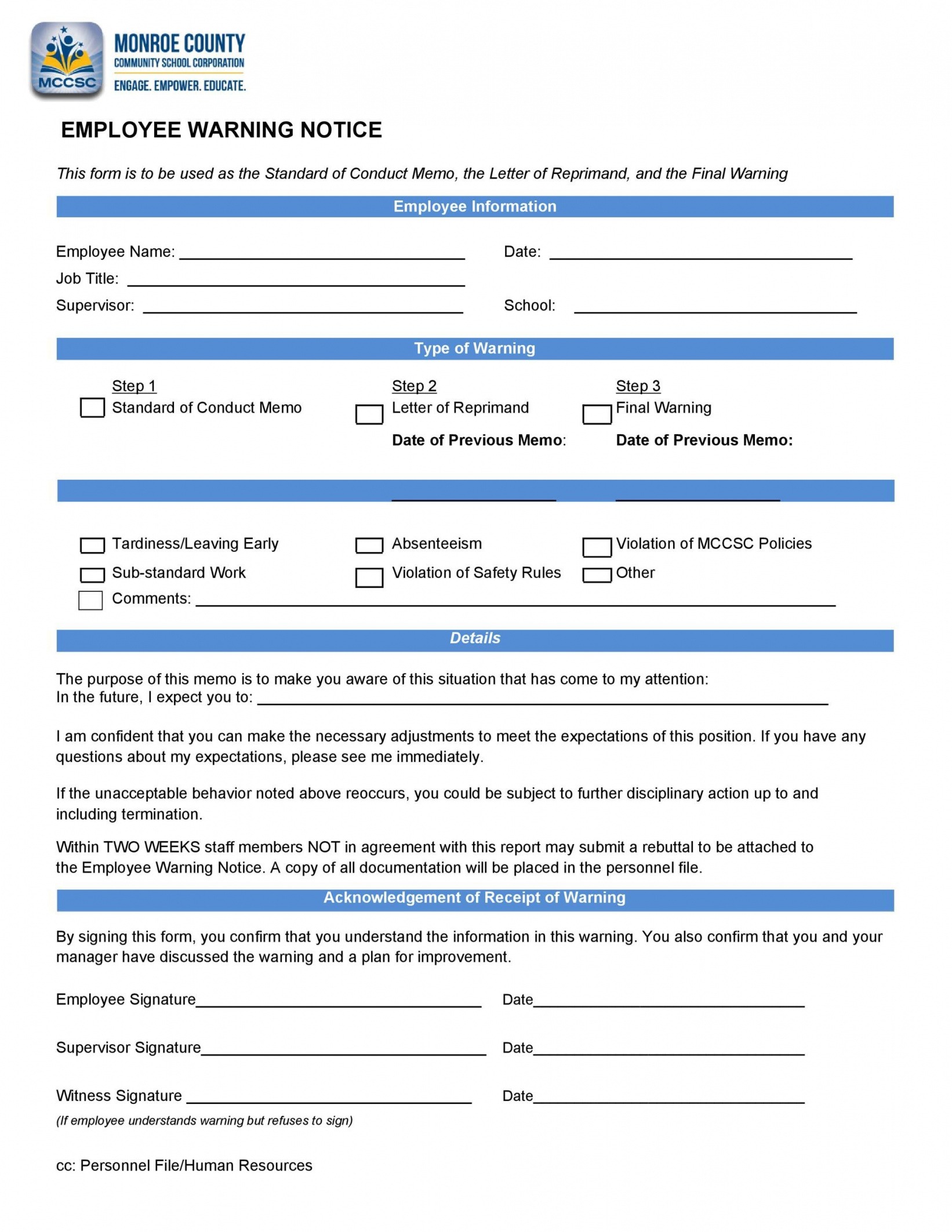 Professional Verbal Warning Notice Template  Sample