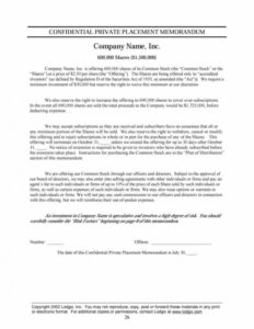 Editable Private Placement Memorandum Template Pdf