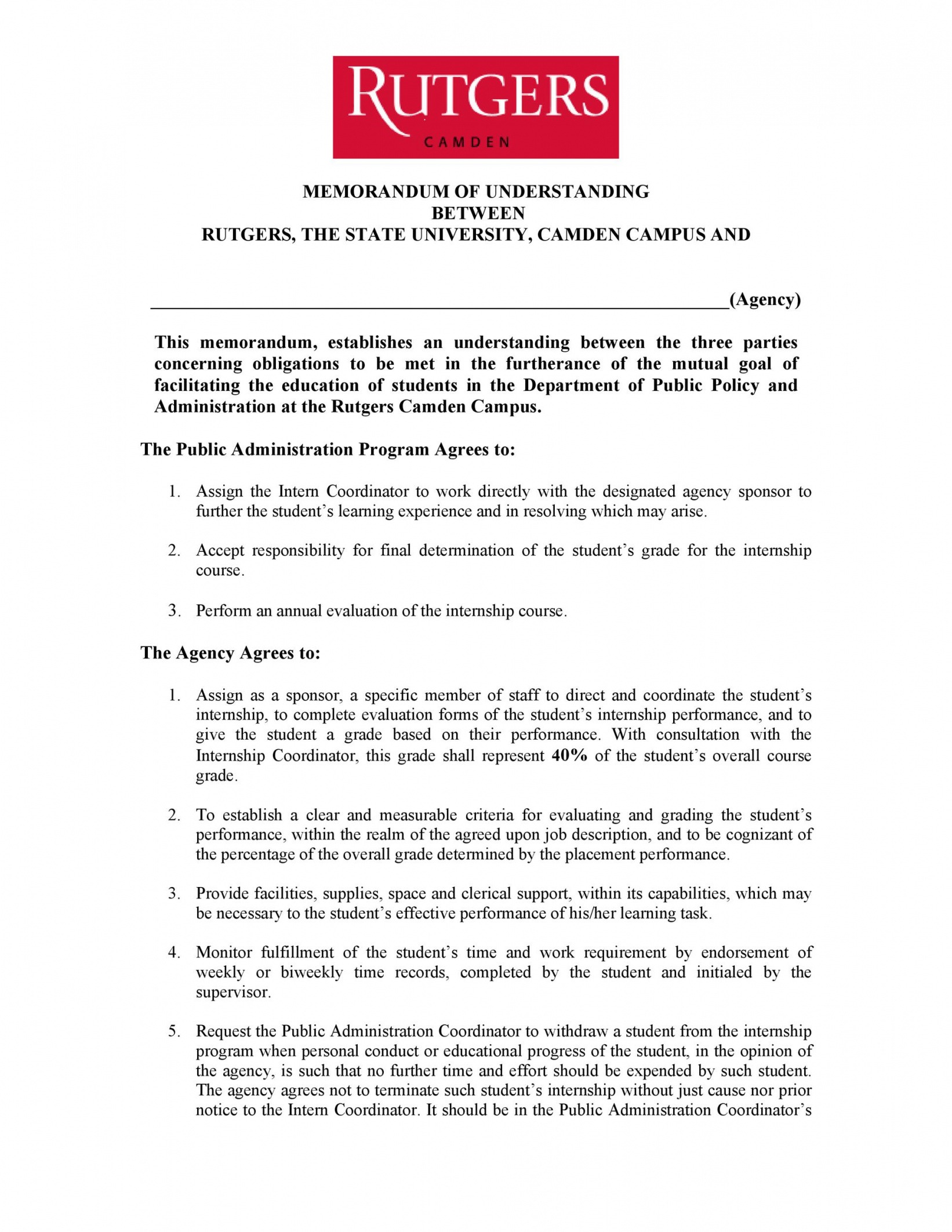 Professional Binding Memorandum Of Understanding Template Doc