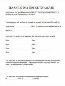 Best 30 Day Notice For Landlord Template  Sample