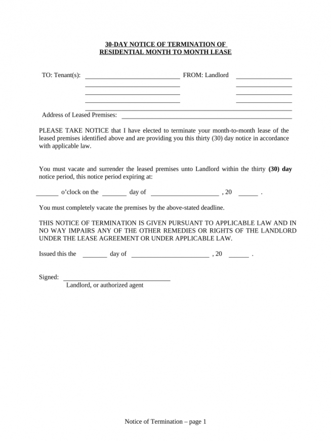 Best 30 Days Notice Letter To Landlord Template  Example