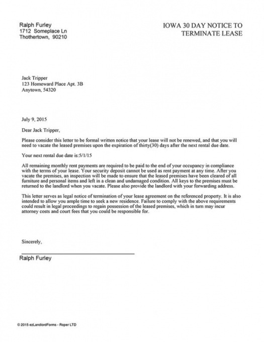 Best 30 Days Notice Letter To Landlord Template Pdf