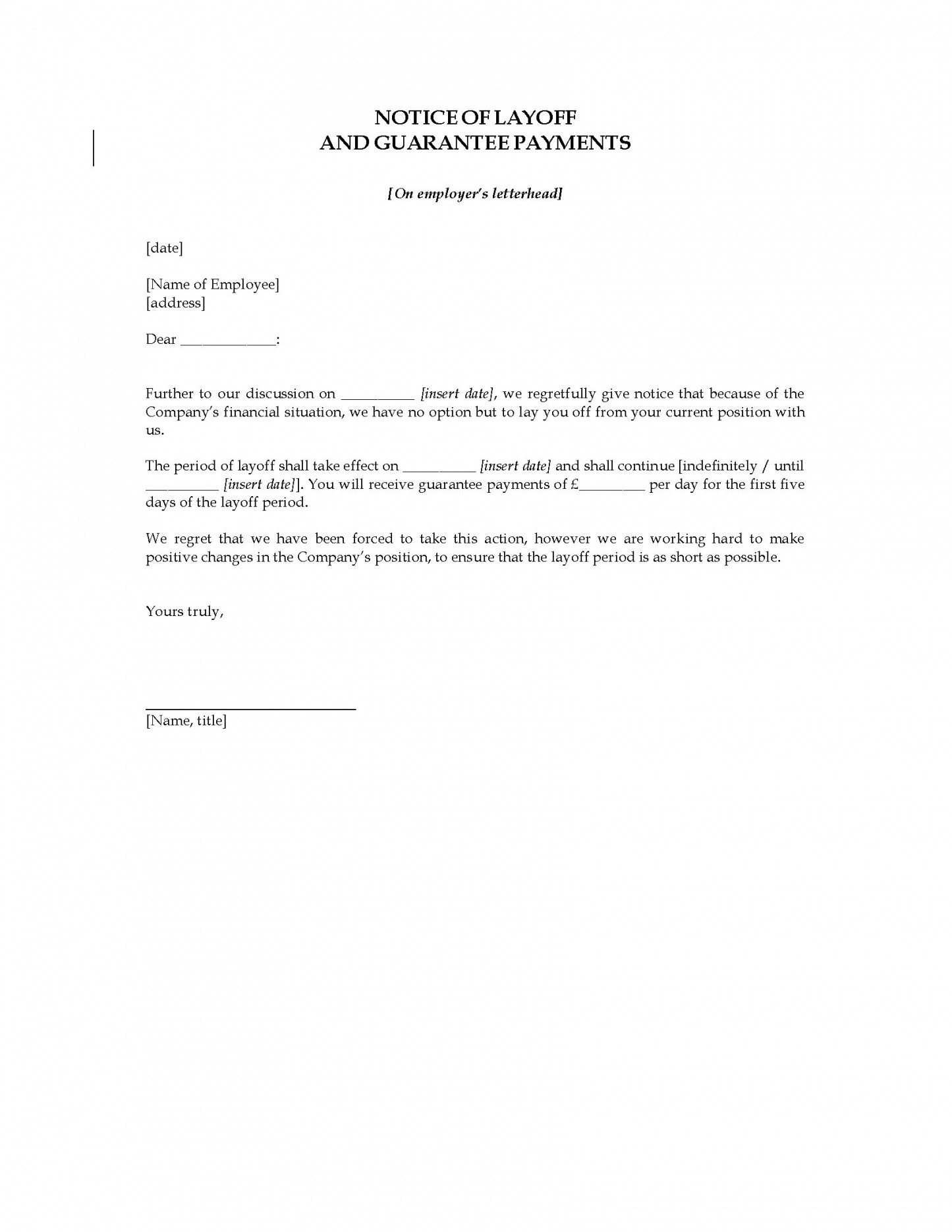 Best Temporary Layoff Notice Template Ontario Excel
