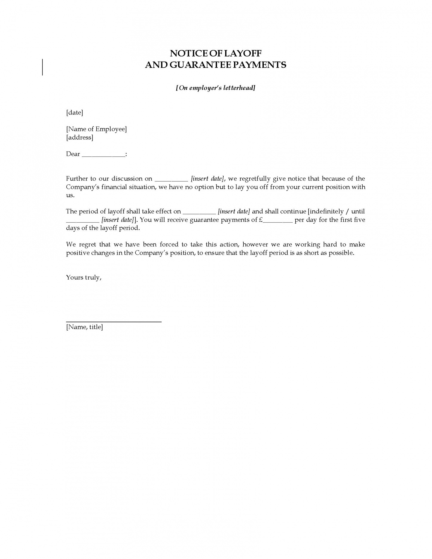 Employee Layoff Printable Form - Printable Forms Free Online