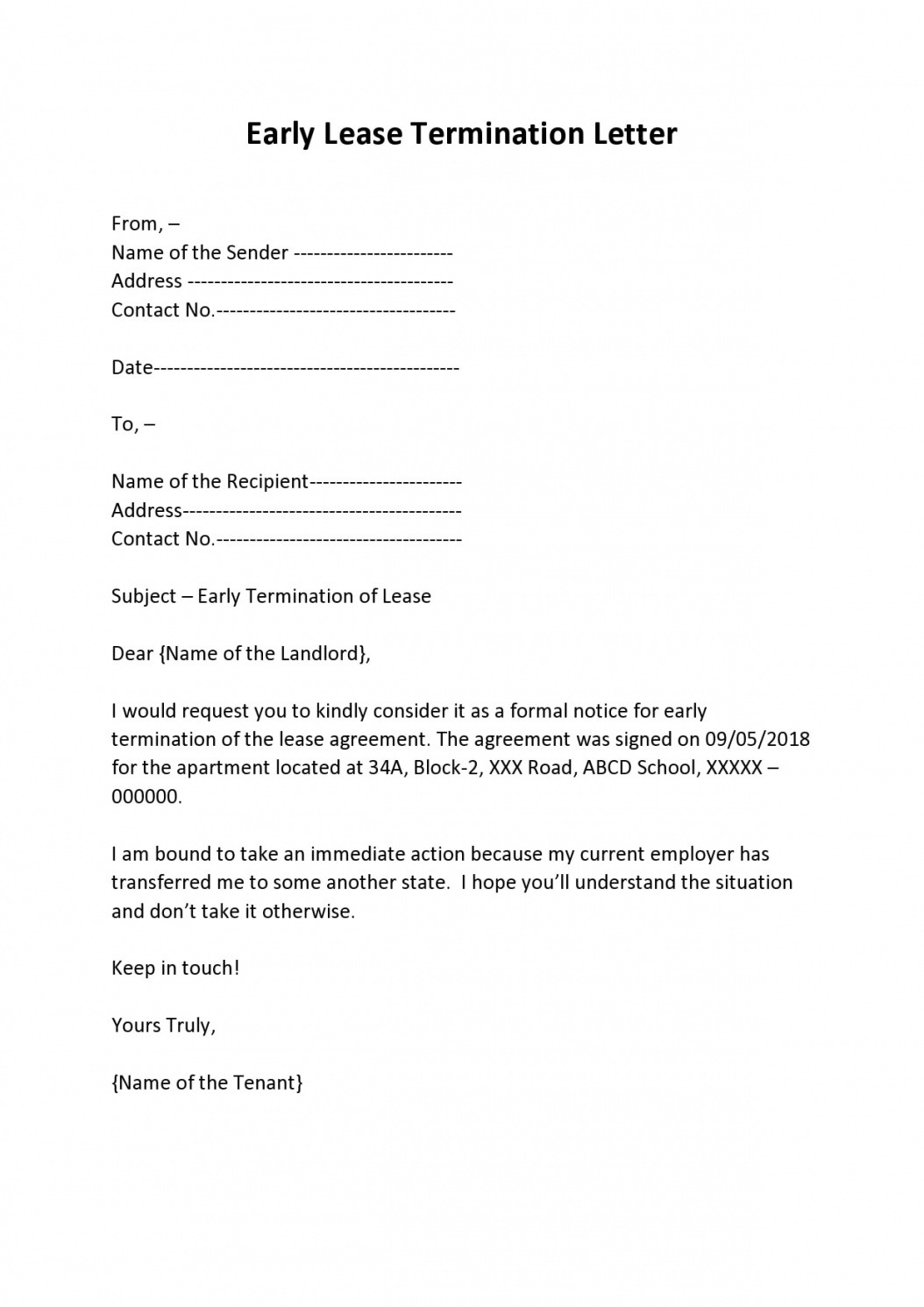 Contract Termination Notice Template Doc