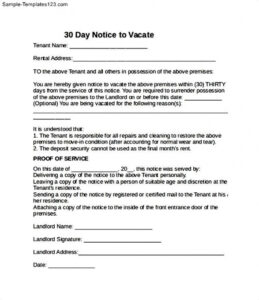 Costum 30 Day Written Notice To Vacate Template Pdf Sample