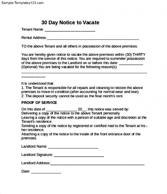 Costum 30 Day Written Notice To Vacate Template PDF Sample - Tacitproject