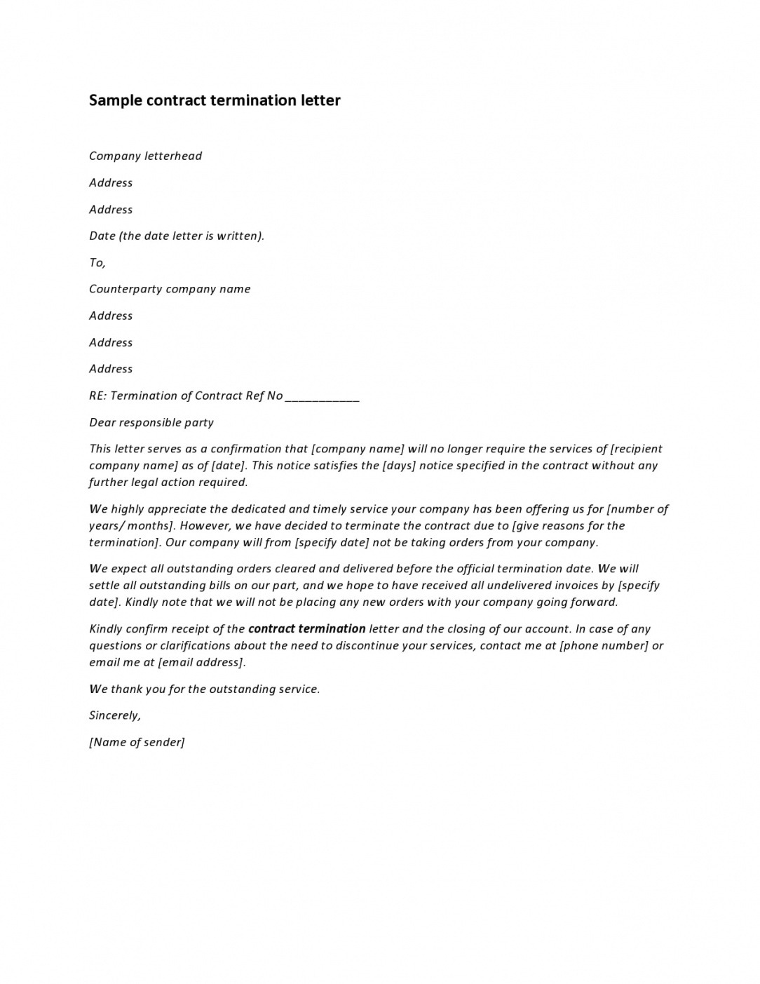 Costum Contract Cancellation Notice Template  Sample