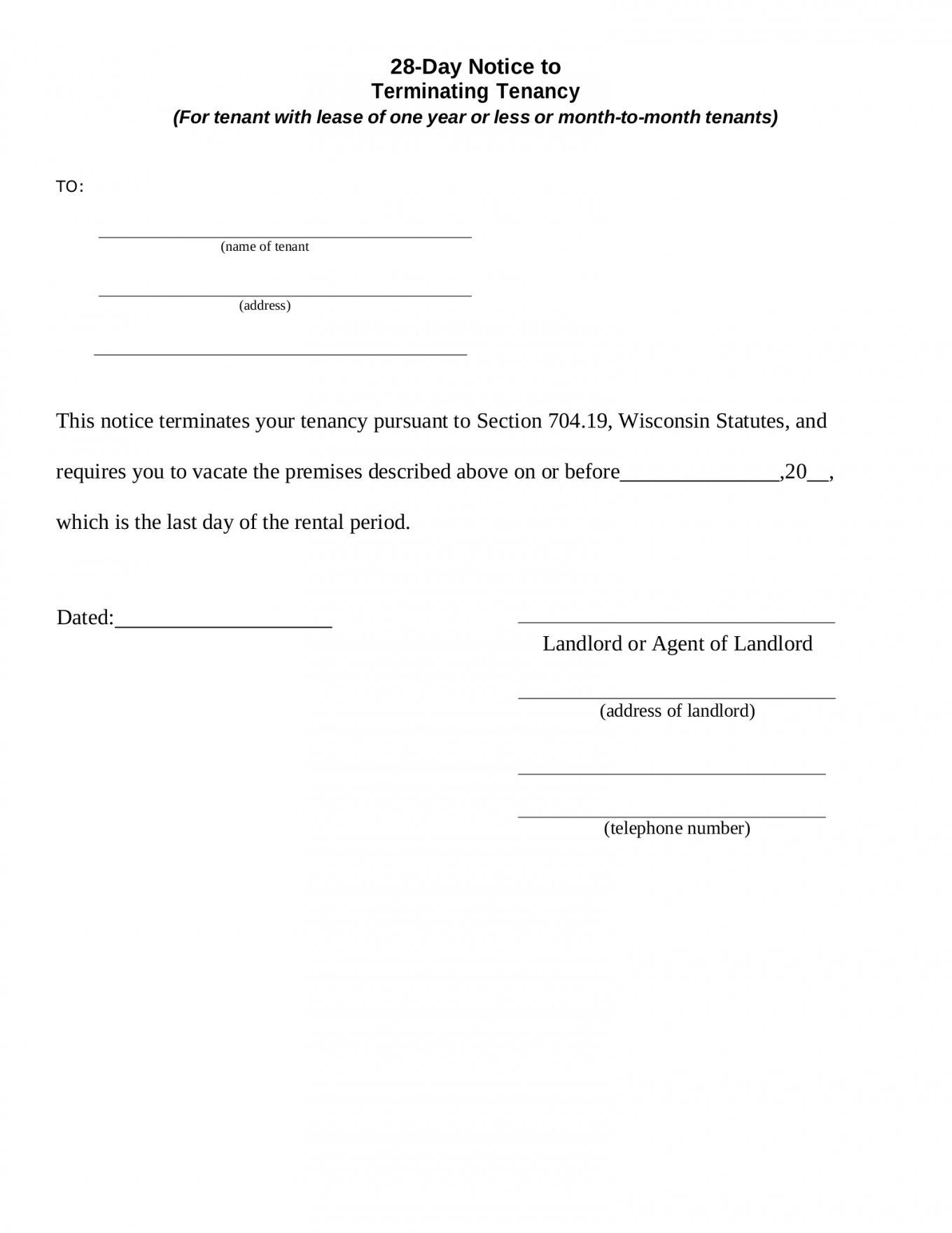 Costum Tenancy Termination Notice Template  Example