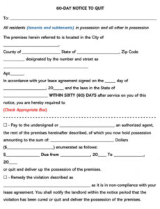 Editable Tenant 60-Day Notice To Vacate Template Word Sample