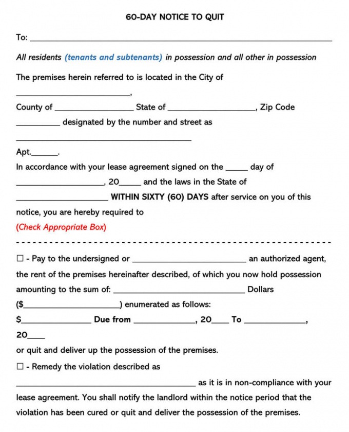 Editable Tenant 60Day Notice To Vacate Template Word Sample Tacitproject
