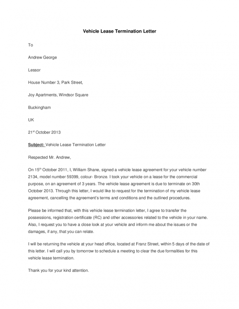 Free Apartment Lease Termination Notice Template Doc