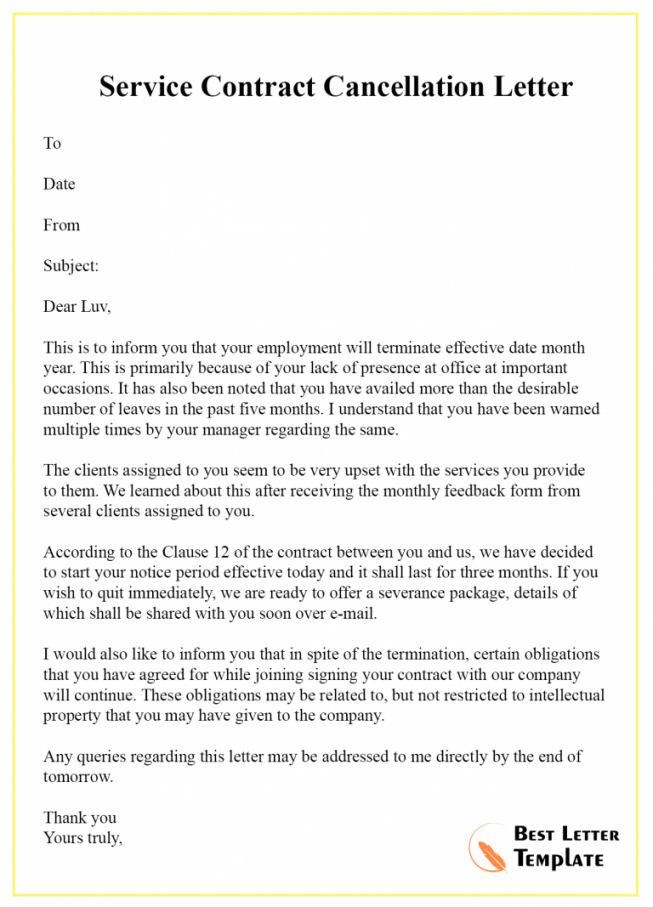 Free Contract Cancellation Notice Template Excel Sample