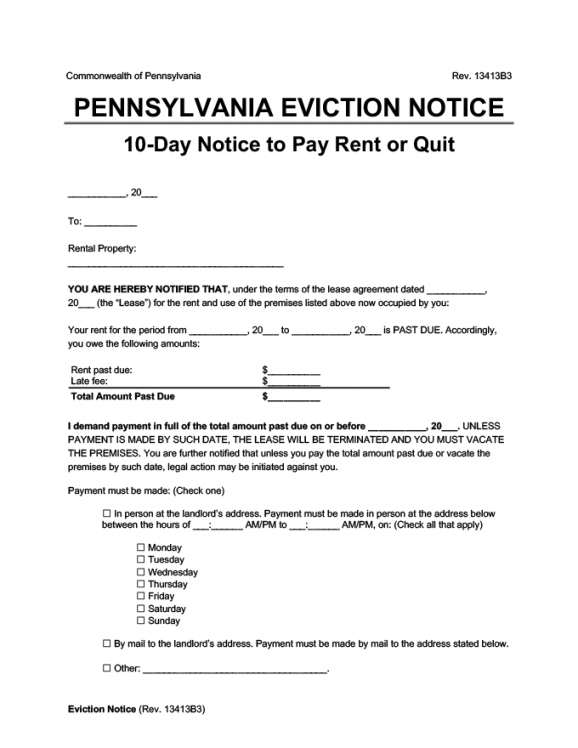 Free Failure To Pay Rent Notice Template Pdf