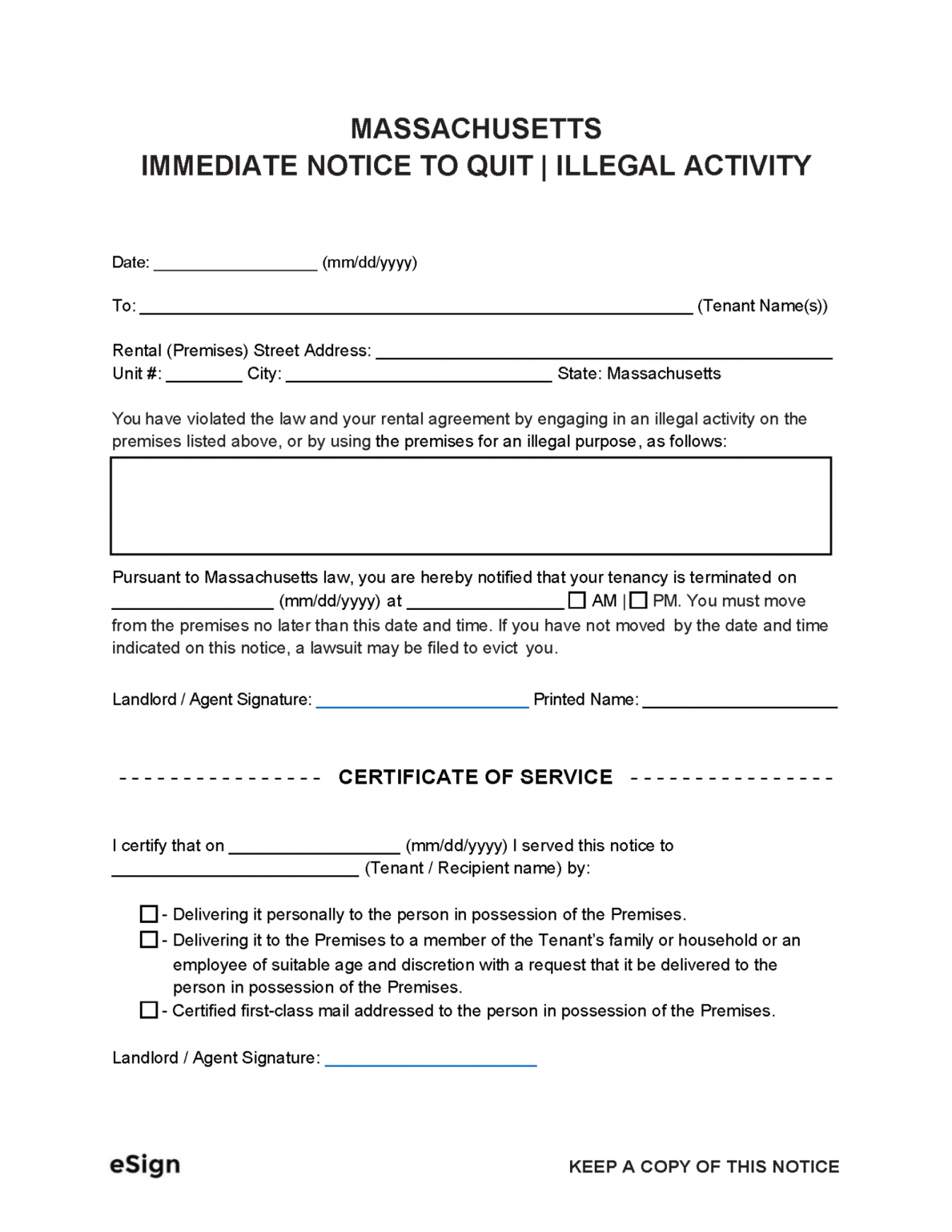 Free Massachusetts Notice To Quit Template Word Sample