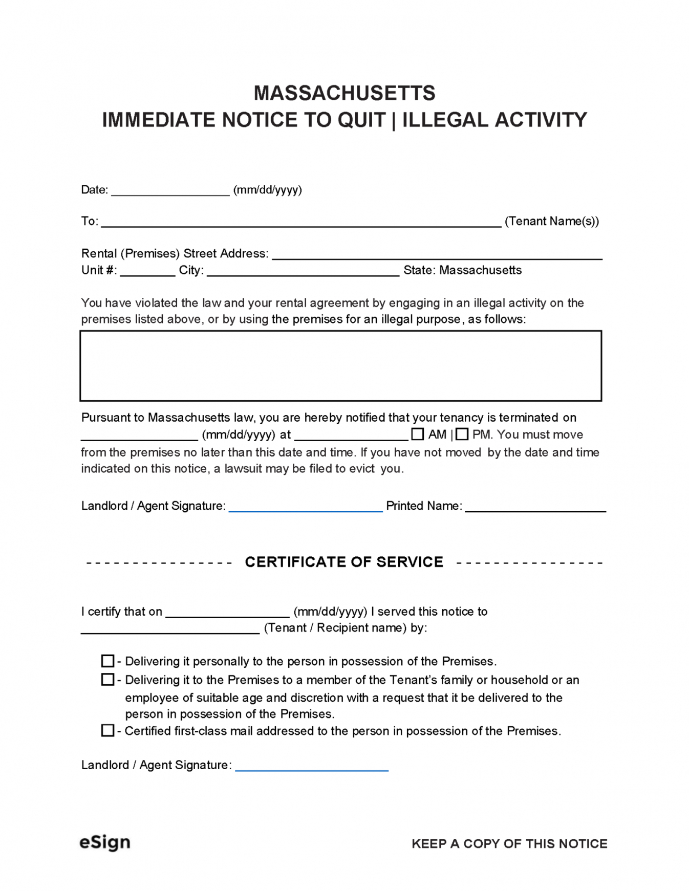 What Does A Notice To Quit Mean In Massachusetts