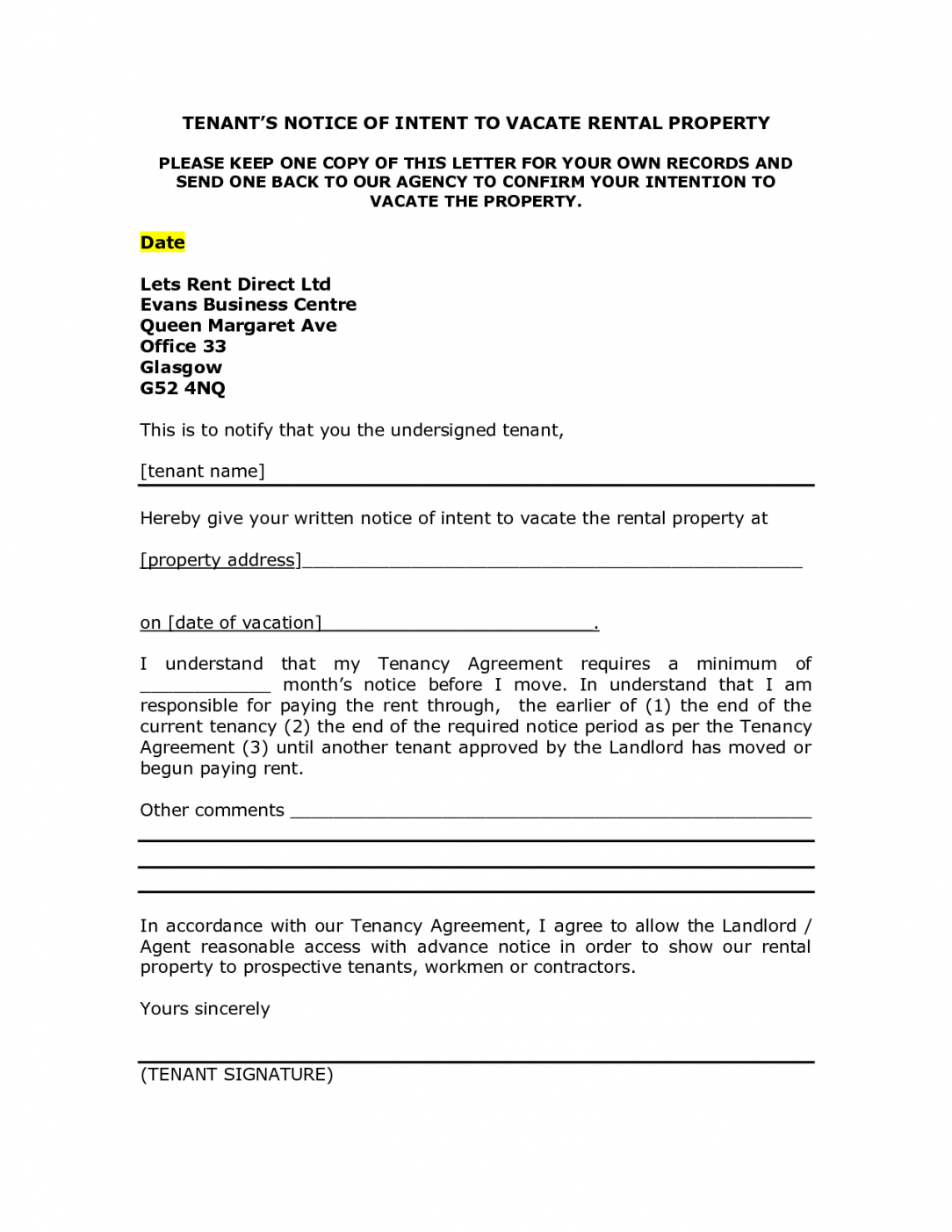 Landlord Repair Notice To Tenant Template Word Example Tacitproject 