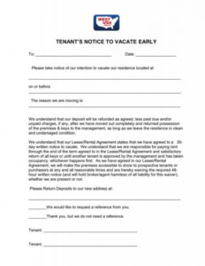 Printable 30 Day Written Notice To Vacate Template Excel