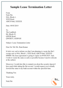 Printable Apartment Lease Termination Notice Template Excel