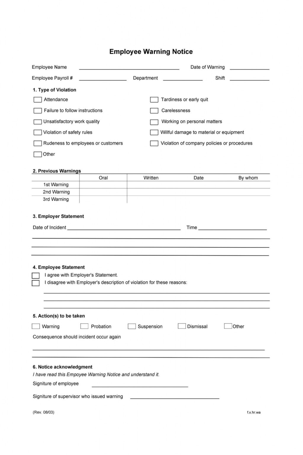 Printable Safety Violation Notice Template Doc Sample Tacitproject