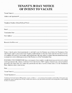 Professional 30 Day Notice For Landlord Template Pdf Sample