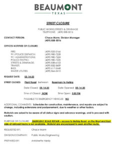 Professional Road Closure Notice Template Doc Sample