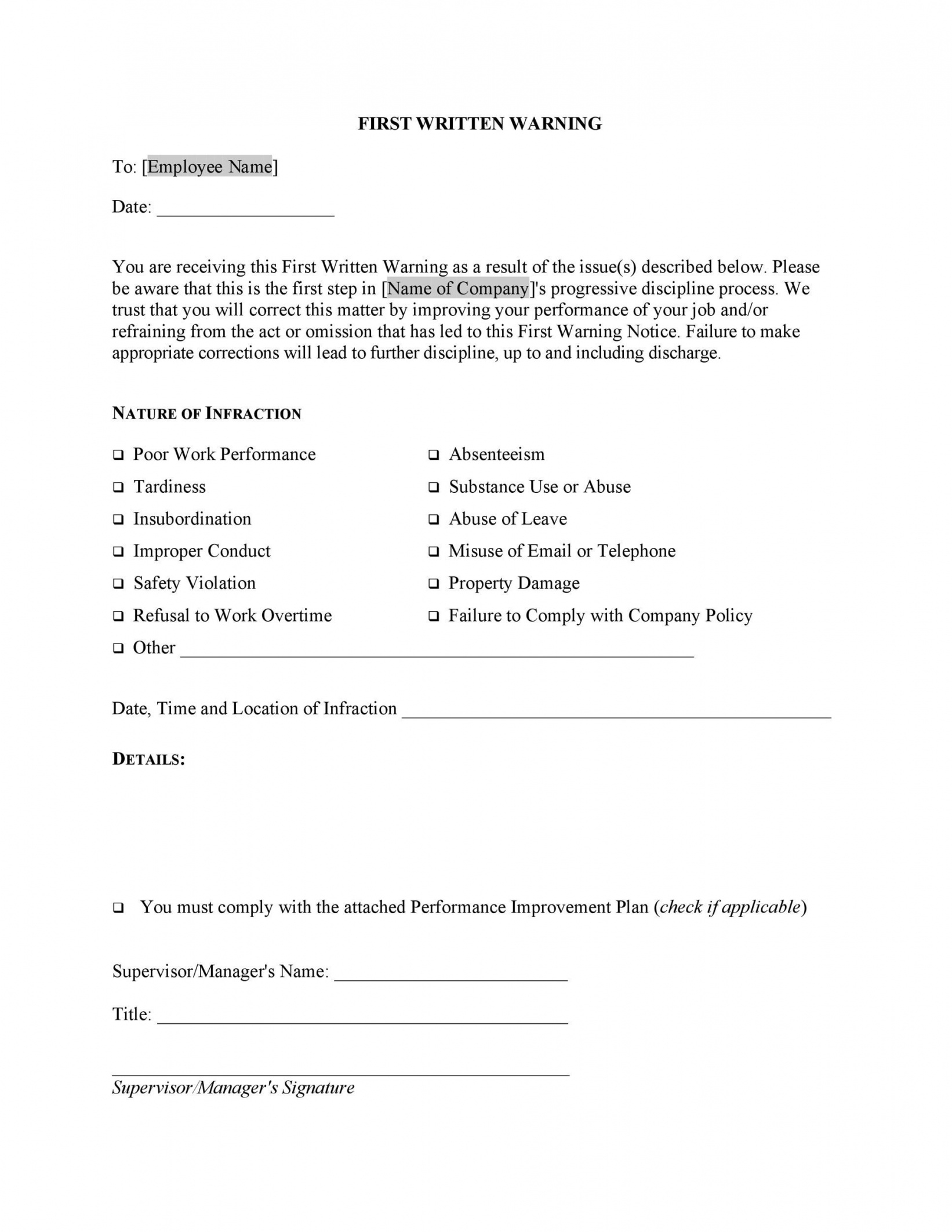 Professional Safety Violation Notice Template  Sample