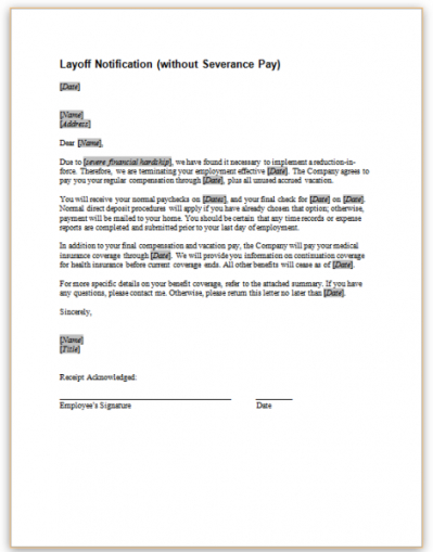 Professional Temporary Layoff Notice Template Ontario Word Example