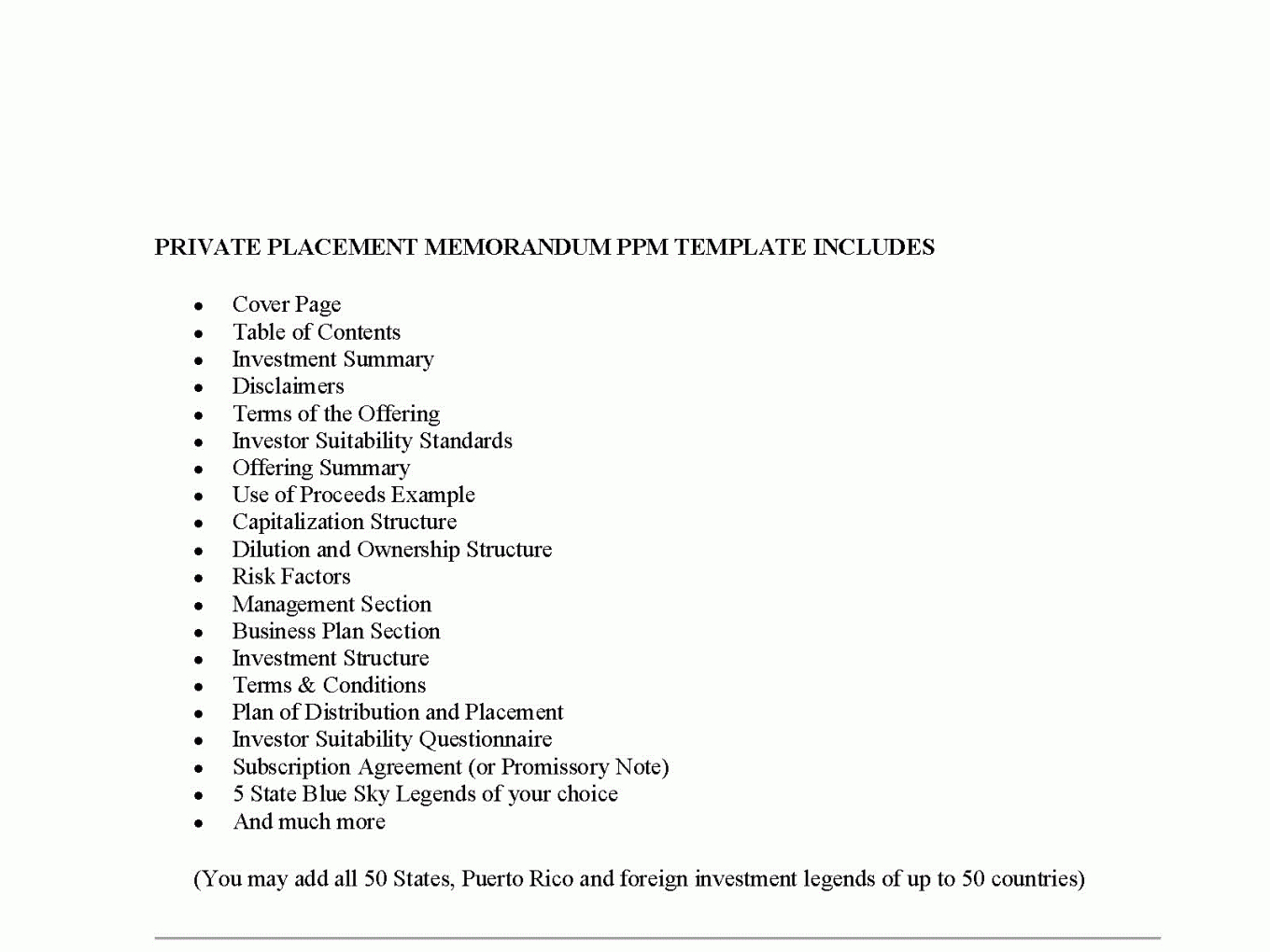 Costum Gold Mining Private Placement Memorandum Template Excel Example