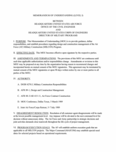 Editable Army Memorandum Of Agreement Template Excel Sample