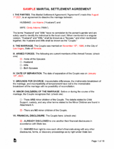 Best Memorandum Of Understanding Divorce Template Pdf Sample