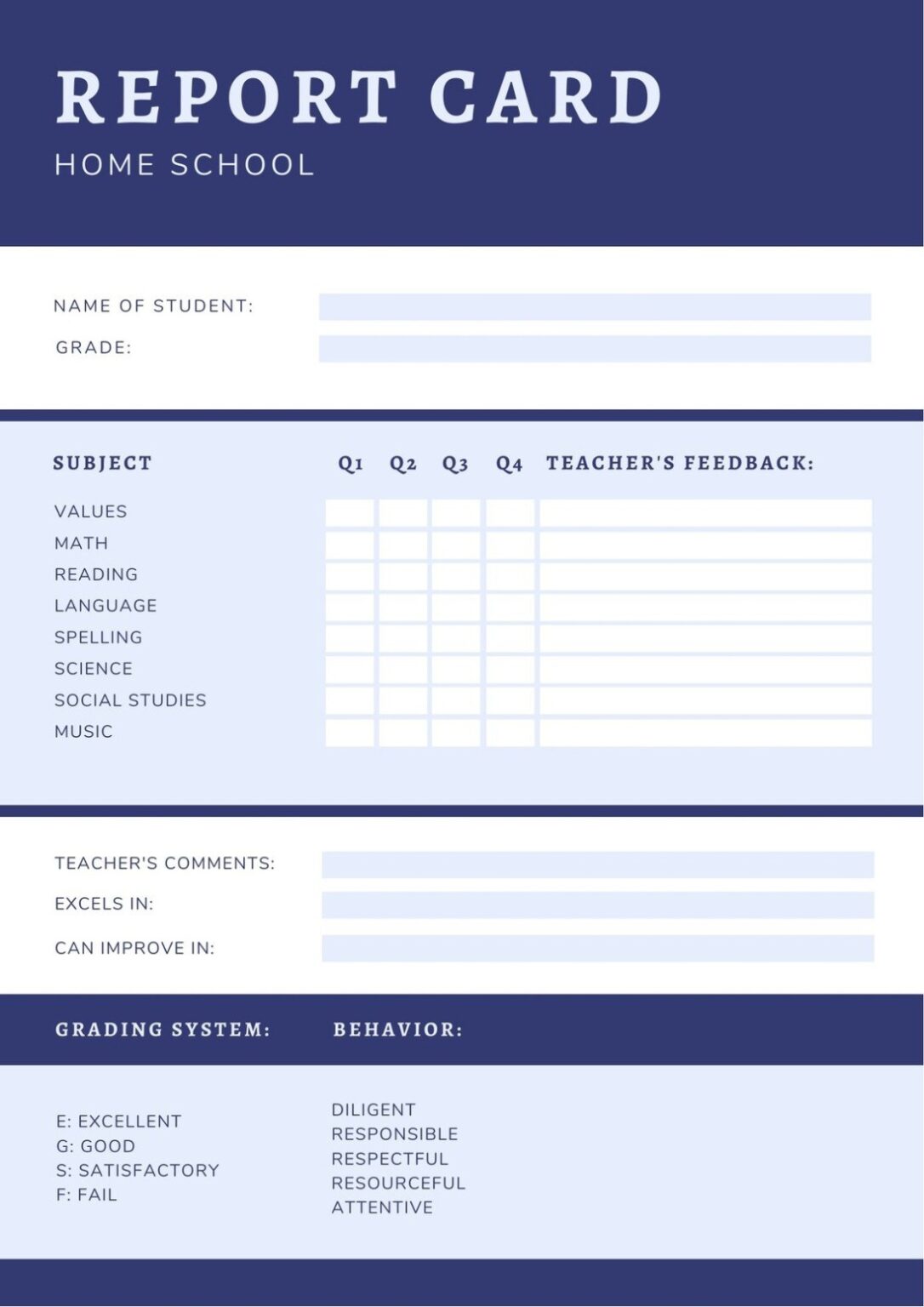 Best Report Card Template Homeschool Excel Example - Tacitproject