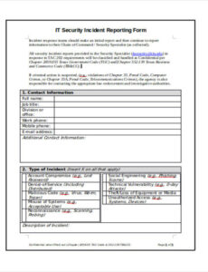 Costum Cyber Incident Report Template Pdf Example