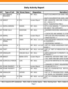 Costum Daily Activity Report Security Template Word Sample