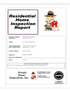 Costum Home Inspection Report Template Excel