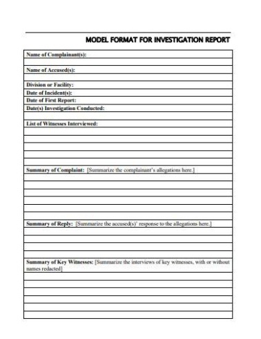 Costum Internal Investigation Report Template