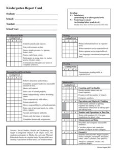 Costum Kindergarten Report Card Template Pdf Sample