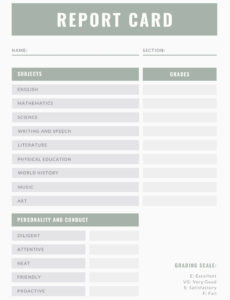 Costum Report Card Template Homeschool Doc Example