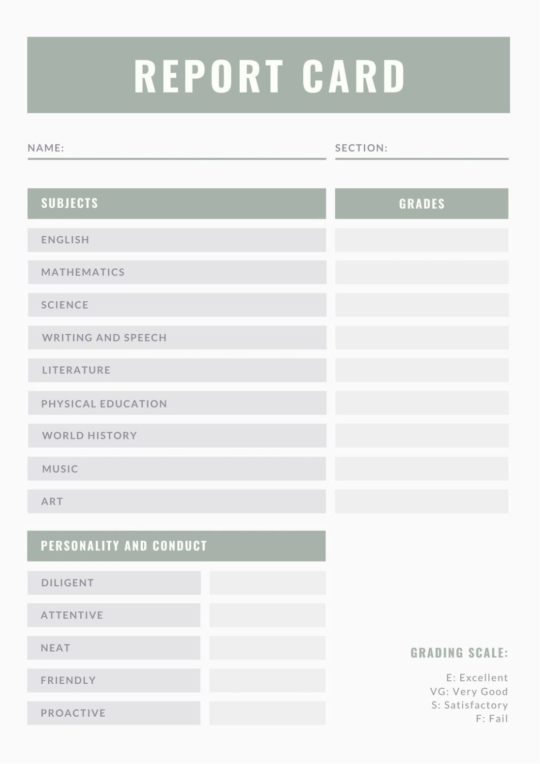 Costum Report Card Template Homeschool Doc Example